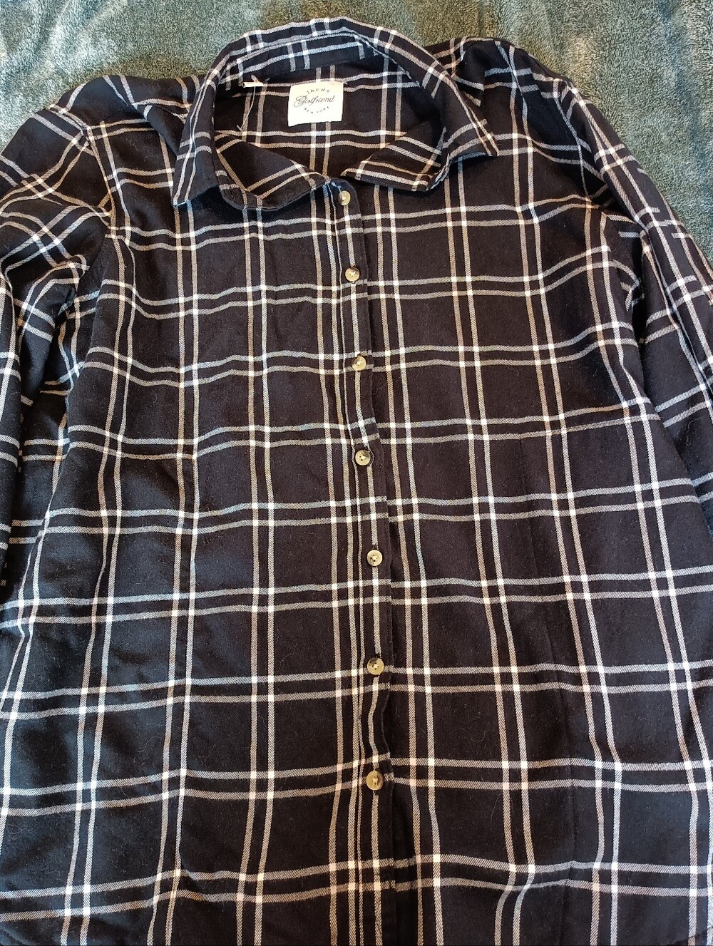 Jachs Girlfriend Black Plaid Button-Down Shirt with White Grid